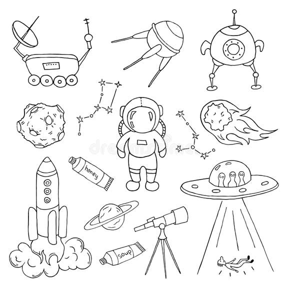 Set of Different Space Objects. Stock Illustration - Illustration of ...
