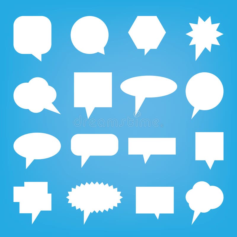 Set of Different Speech Bubble Designs on a Blue Background Stock