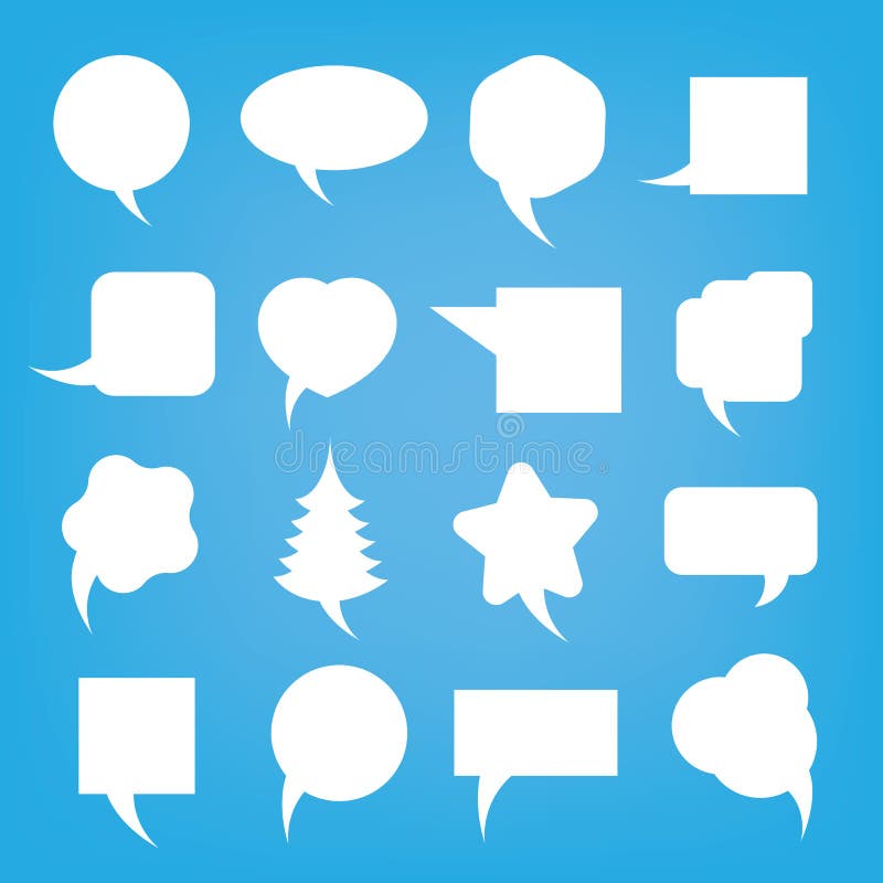 Set of Different Speech Bubble Designs on a Blue Background Stock