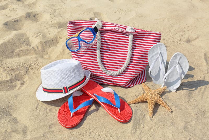 Set of Different Stylish Beach Accessories Stock Photo Image of