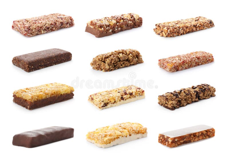 Set of Different Sweet Protein Bars on White Stock Photo Image of