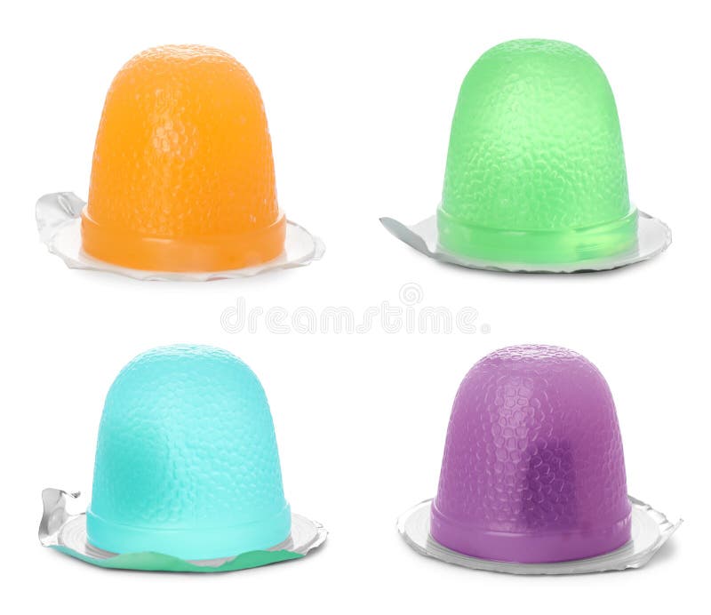 Set with Different Tasty Jelly Candies on White Background Stock Photo