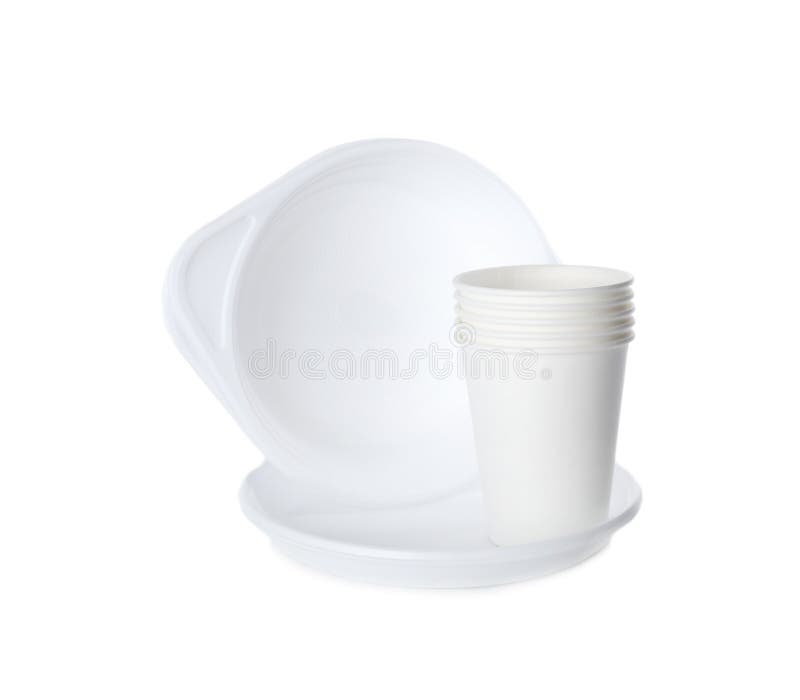 Set of Disposable Plastic Dishware Isolated Stock Image Image of