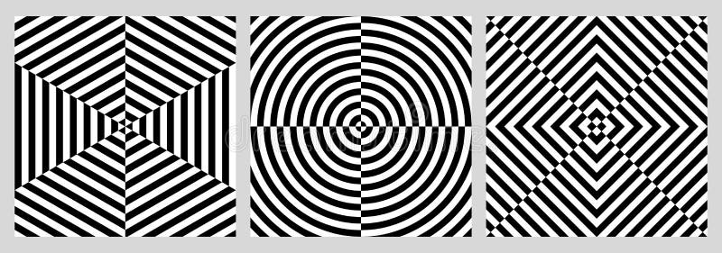 Set of distorted lines pattern, abstract optical illusion art collection - Vector stock illustration