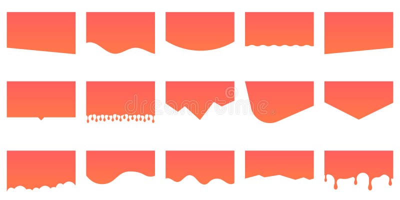 Set of Dividers Shapes for Website. Curve Orange Lines, Drops, Wave Collection of Abstract Design Element for Top vector illustration