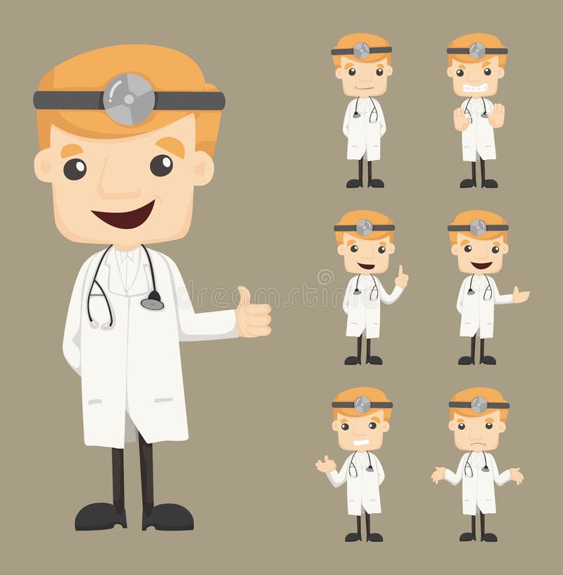 Set of doctor characters poses stock illustration