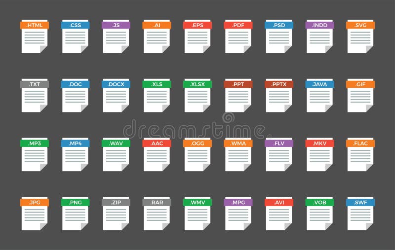 Set of document file formats - flat icons royalty free illustration