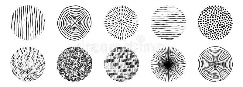 Set Of Doodle Borders. Hand Drawn Scribble Circle Frames Collection. Black And White Design Elements vector illustration