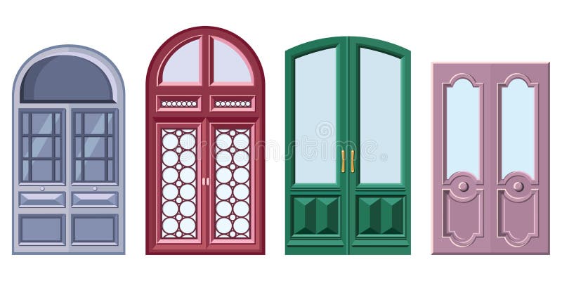 Double Door in Cartoon Style. Stock Vector - Illustration of decoration
