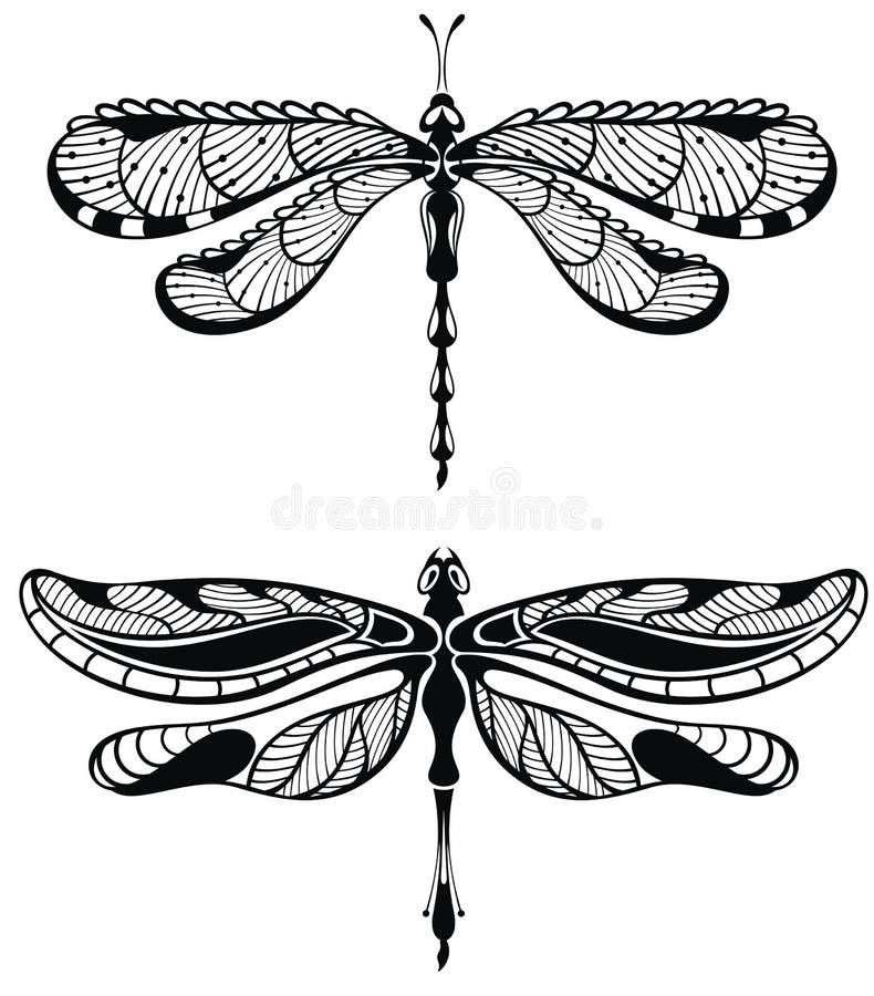 Premium Vector  Hand drawn dragonfly animal tribal tattoo black and white  design