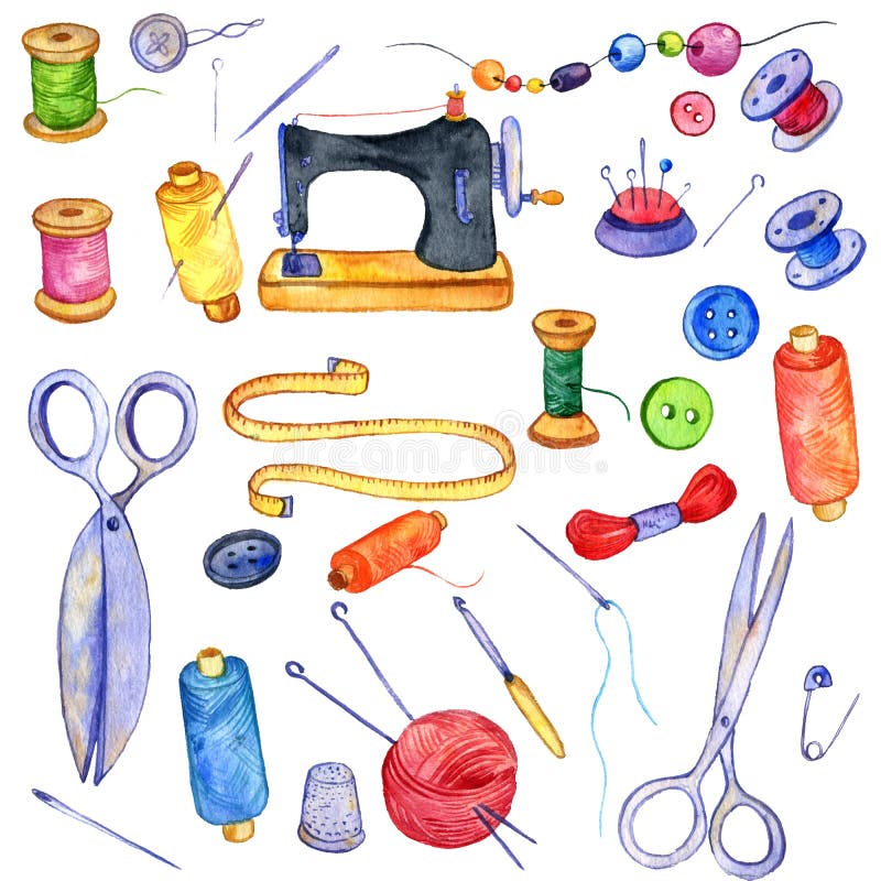 Set of Drawing Needlework Equipment Stock Illustration Illustration