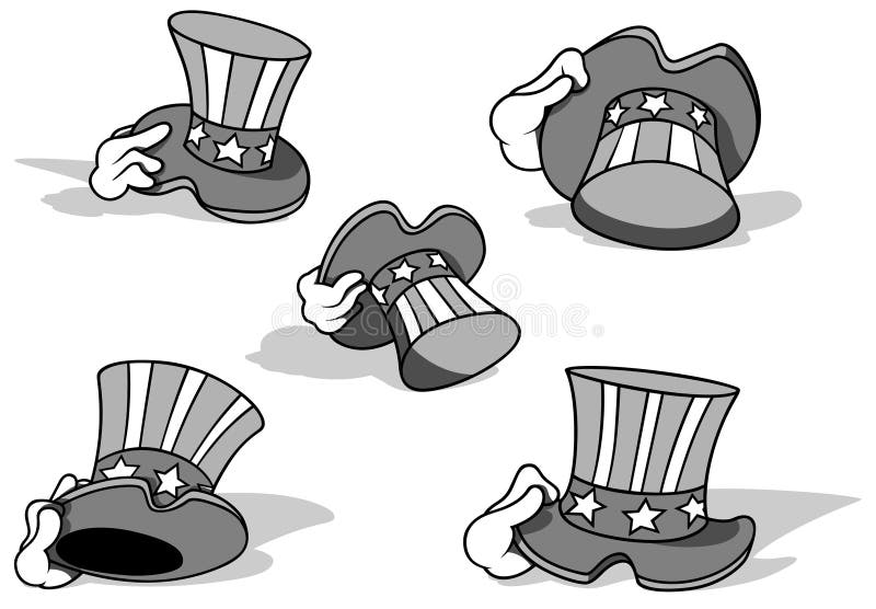 Set of Drawings of Uncle Sam S Hats Stock Vector Illustration of