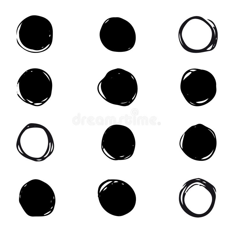 Set of drawn ink stain. Vector abstract circle marker element for Your design