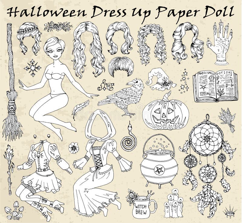 https://thumbs.dreamstime.com/b/set-dress-up-paper-doll-halloween-witch-clothes-crow-broom-scary-objects-hand-drawn-vector-illustration-games-193174161.jpg