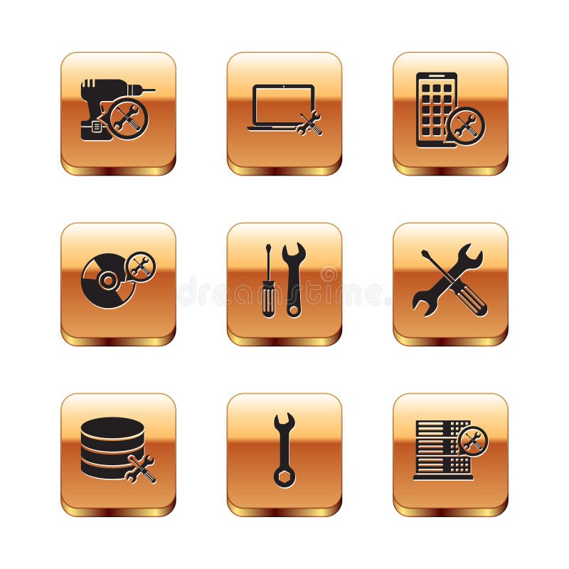 Set Drill Machine Service, Database Server, Wrench, Screwdriver and