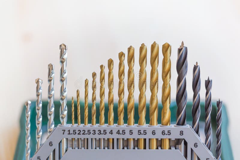 Set of Drills in the Plastic Set. Stock Image Image of steel, work