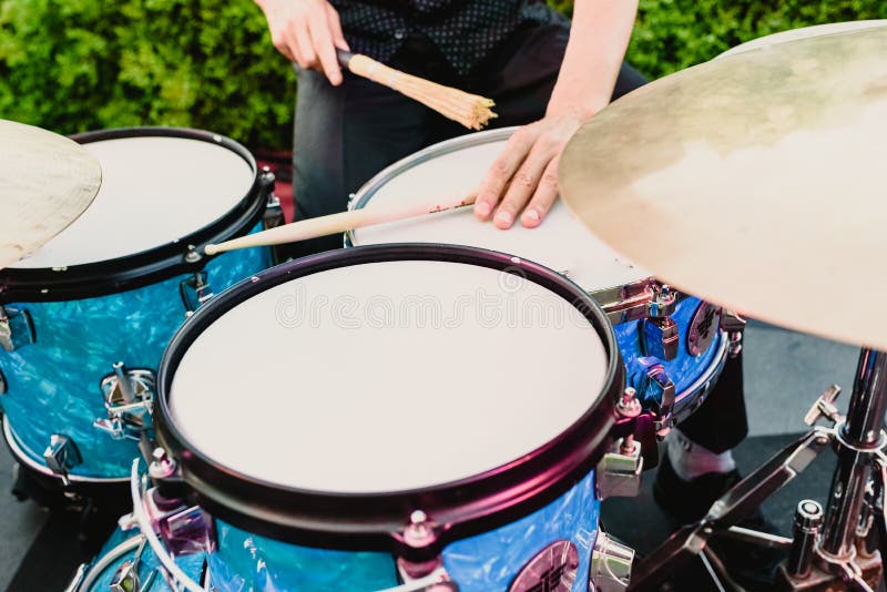 Set of Drums Being Played by Drummer Stock Photo Image of rhythm