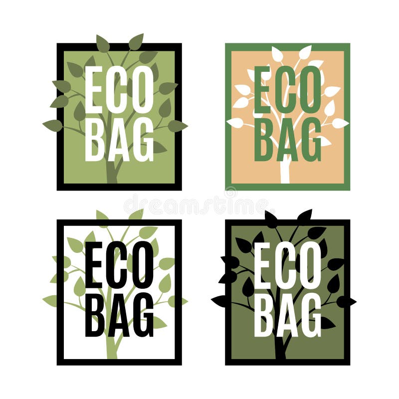 Set of Eco Bag Logos with Tree Stock Vector Illustration of nature