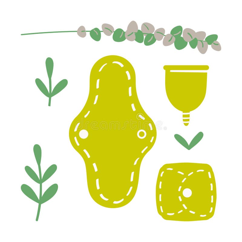 A Set of Eco Friendly Products for Personal Feminine Hygiene. Vector