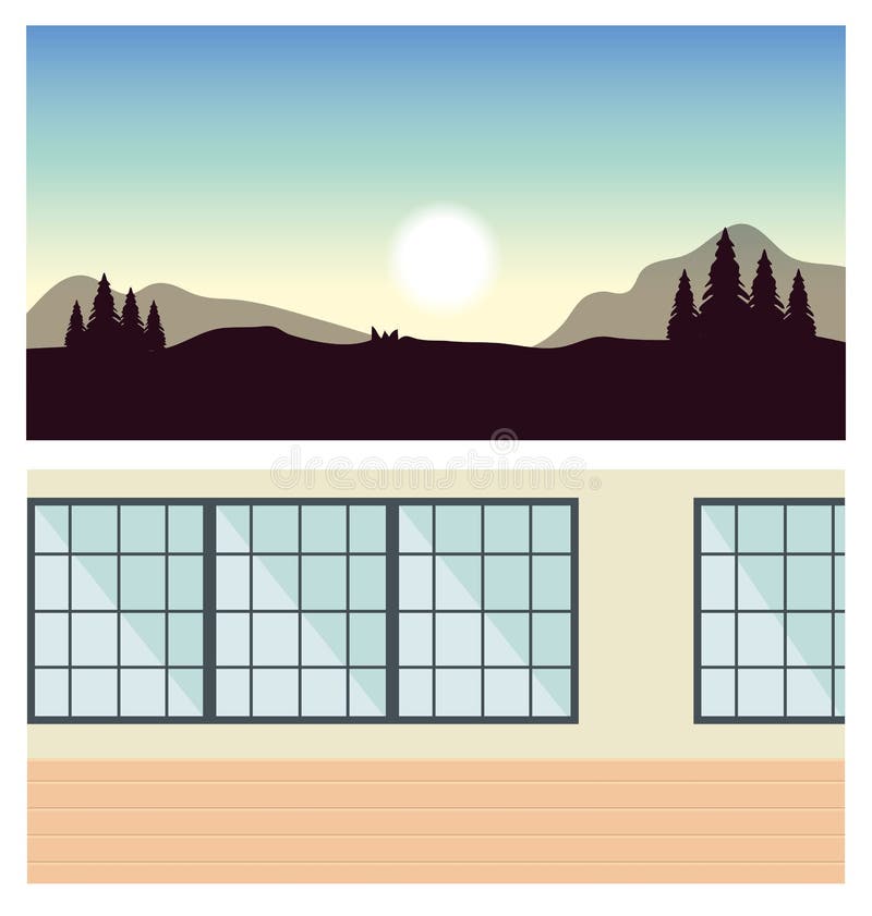 Set ecology pines trees and mountains stock illustration