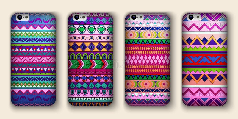 Set of Eight Covers for Your Mobile Phone. Vector Decorative Ethnic
