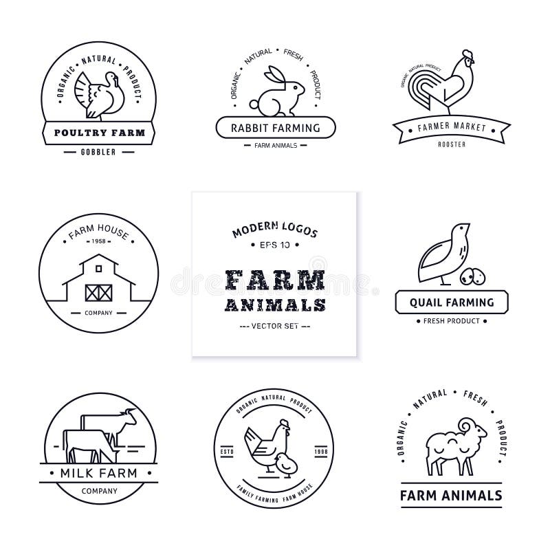 Set of Eight Modern Linear Style Logos with Farm Animals with Space for  Text or Company Name. Stock Vector - Illustration of bunny, branding:  152683766