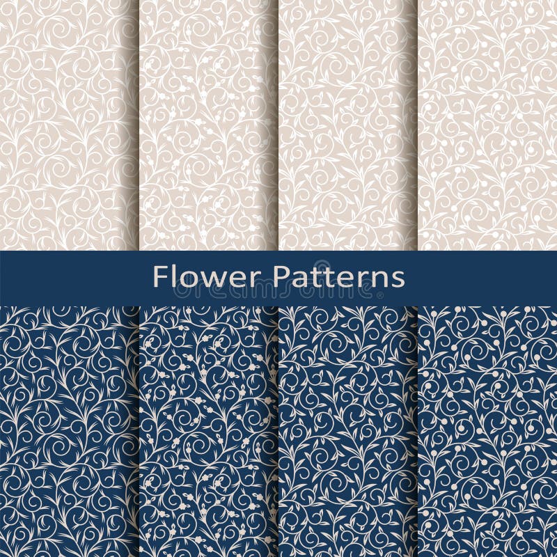 Set of eight seamless vector flower patterns. design for packaging, covers, textile stock illustration Set of eight seamless vector flower patterns. design for packaging, covers, textile stock illustration