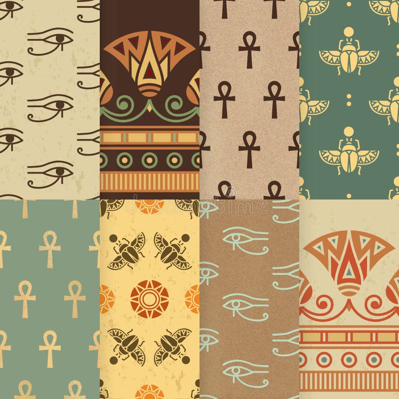 Set of eight seamless vector illustration of Egyptian national ornament.