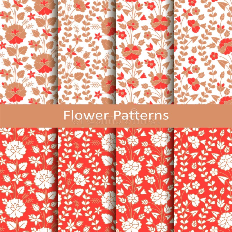 Set of eight seamless vector patterns with hand drawn flowers. design or packaging, fashion, textile, covers royalty free illustration Set of eight seamless vector patterns with hand drawn flowers. design or packaging, fashion, textile, covers royalty free illustration