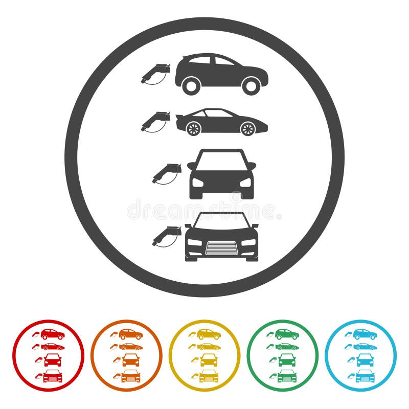 Set of electric car with plug icon. Set icons in color circle buttons royalty free illustration