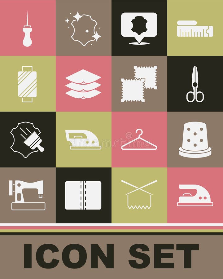 Set Electric Iron, Thimble for Sewing, Scissors, Leather, Layers