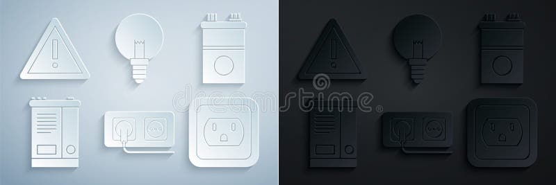 Set Electrical Outlet, Car Battery, in the USA, Light Bulb and