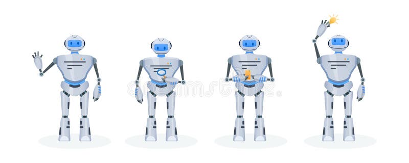 Set of modern electronic robot, chat bot. Working, education, support. royalty free illustration