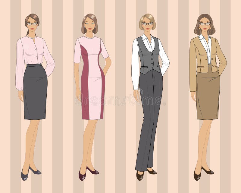 Set of Elegant Pretty Business Woman in Formal Clothes. Base Wardrobe,  Feminine Corporate Dress Code Stock Illustration - Illustration of office,  elegant: 189155467