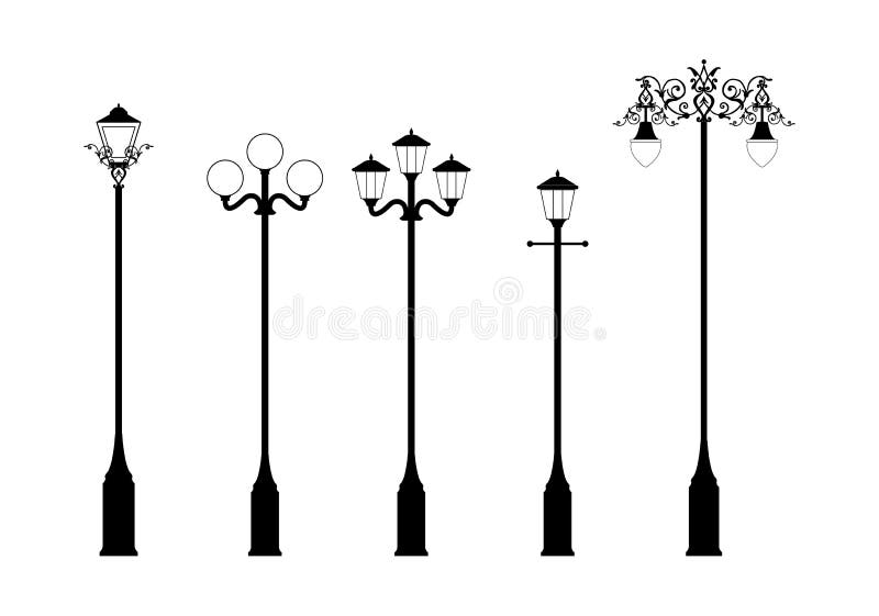 Súbor elegantné viktoriánskom štýle pouličné lampy vo vektorovej forme.