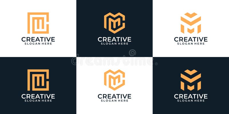 Set of elegant typography of letter m logo design elements inspiration