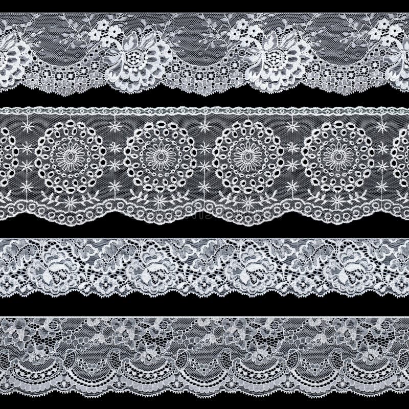 Set of White Tape Lace on a Black Background. Vintage Style. Material for  Stylish Graphic Decoration Stock Image - Image of crochet, needlework:  205129493