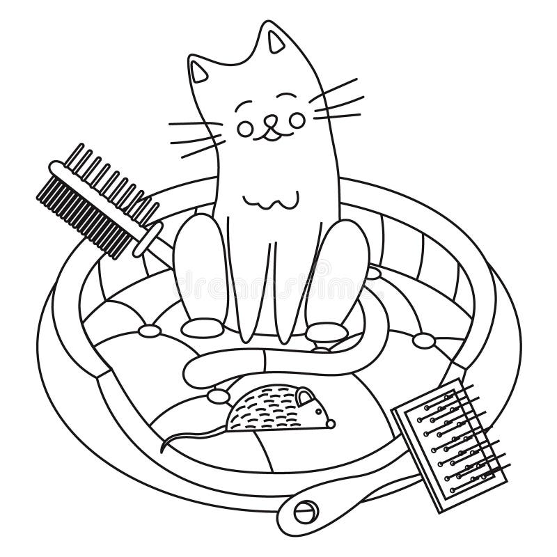 Set of Elements for Animals, Cats, Dogs, Pillow for Pets, Toy Mouse