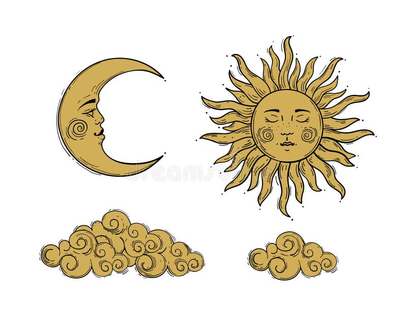 Line moon and sun. Drawing saturn, stars, boho (1642311)