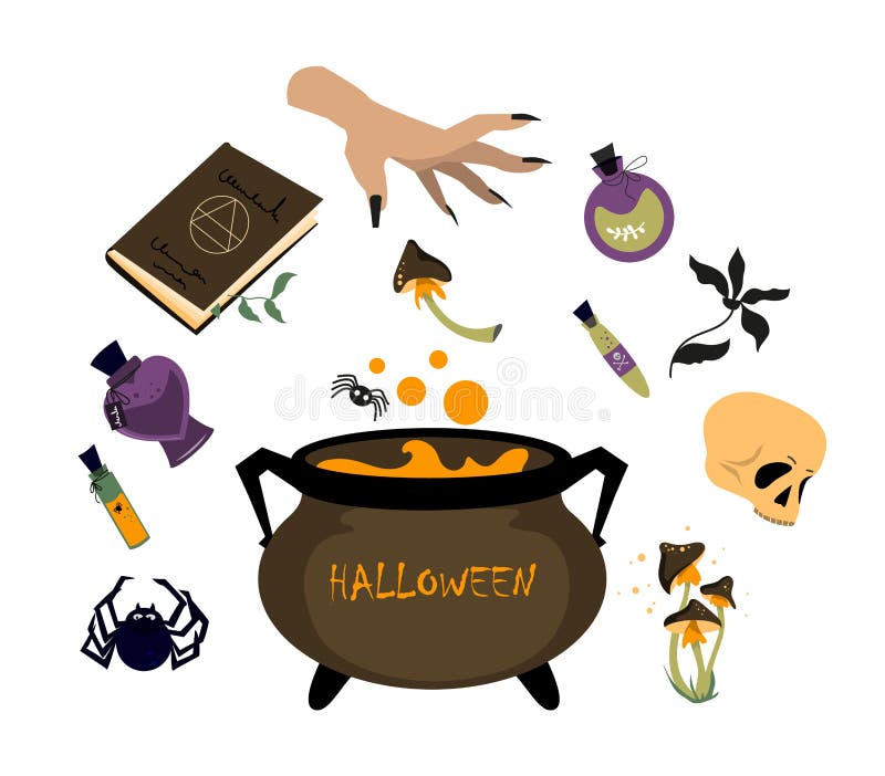 A Set of Elements for Witchcraft Spells of a Witch for Halloween. Stock