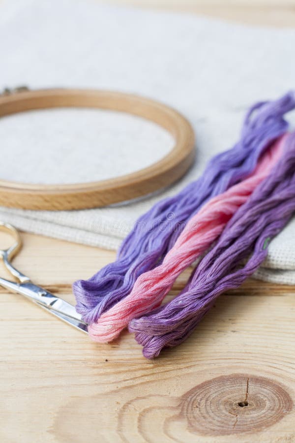 Set for Embroidery, Embroidery Hoop and Embroidery Thread Stock Image Image of hand, elements
