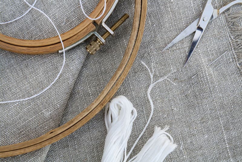 Set for Embroidery, Garment Needle, Thread, Scissors and Embroidery