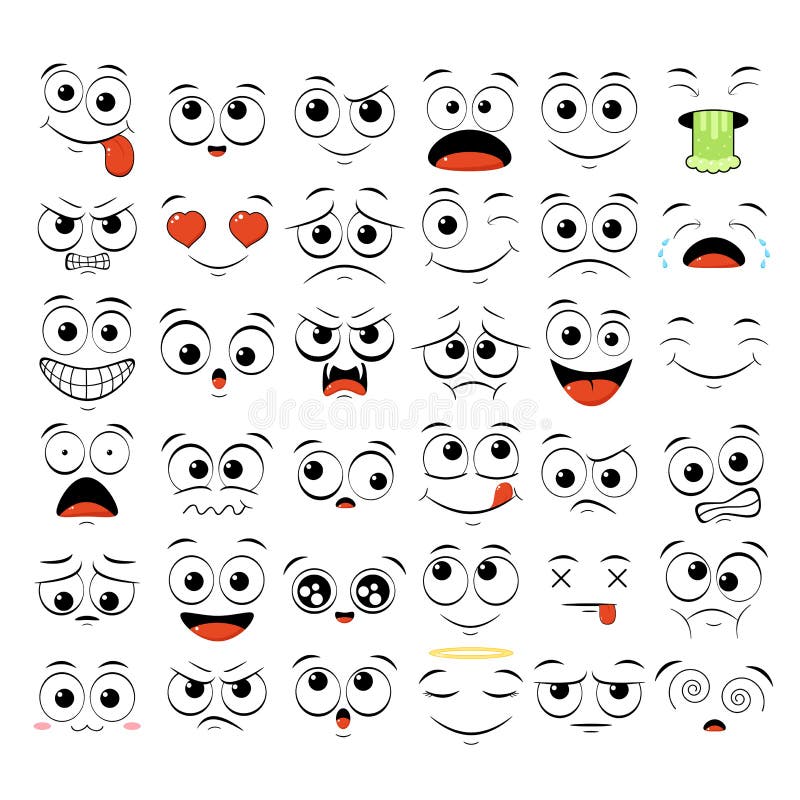 Collection of Emoticons with Different Mood. Set of Cartoon Emoji Faces ...