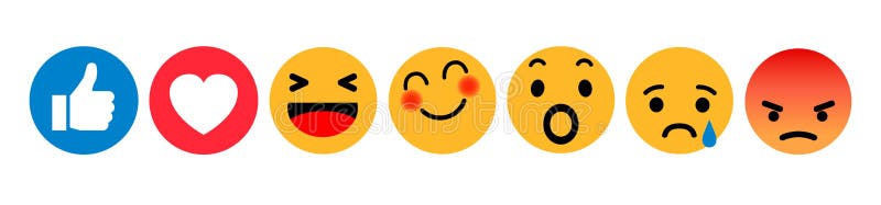 Set Emoticons Reaktionsikone Emoji-Sozialen Netzes Gelbe smilies, stellten smileygefühl, durch smilies, Karikatur Emoticons ein