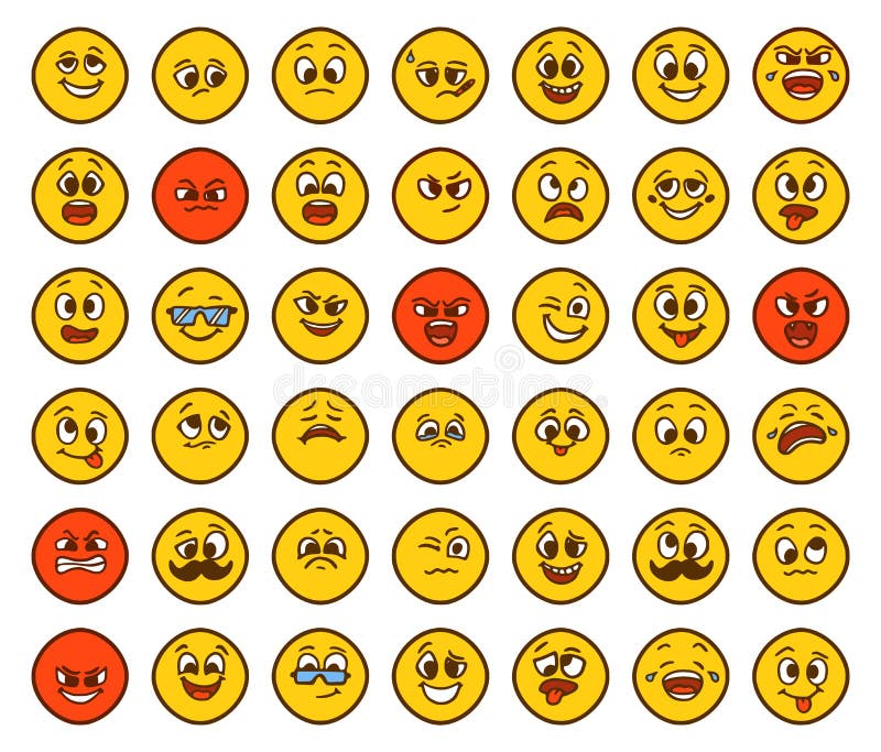 Set of Emoticons Showing Different Emotions in Cartoon Style Stock ...