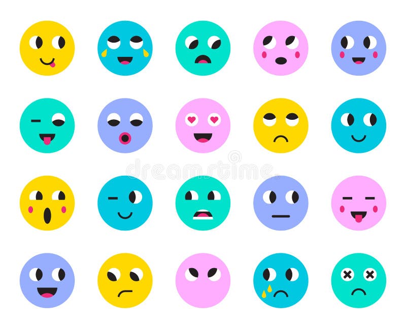 Set of Emoticons Stickers, Emoji. Stock Vector - Illustration of ...