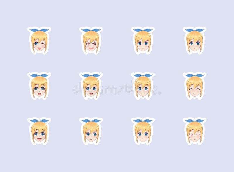 set of emotional stickers head anime manga girl stock vector illustration of manga hair 141075228