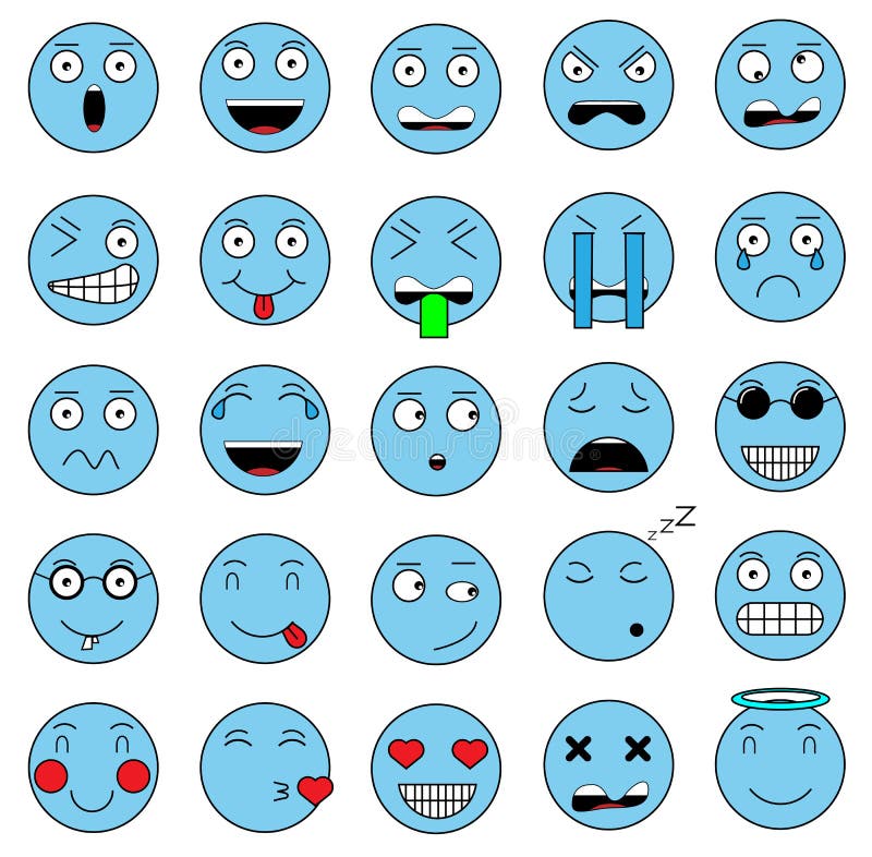 Set of emotions set emoji face icons face pixel royalty free illustration