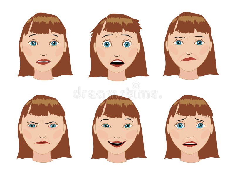 The Set of Emotions Girls. the Expression on His Face. Stock Vector ...