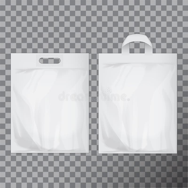 Set of empty white blank plastic bag mock up . Consumer pack ready for logo design or identity presentation